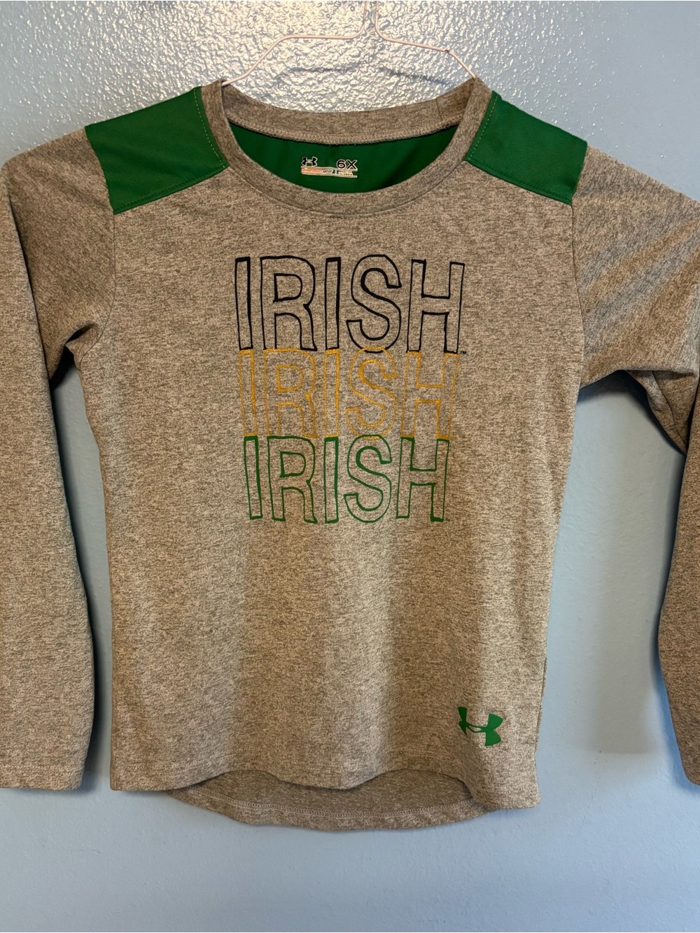 Under Armour Gray and Green Long Sleeve 'IRISH' Graphic Tee